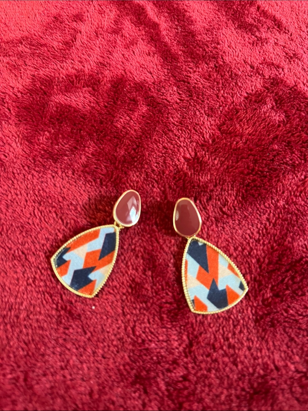 Lightweight earrings with blues and oranges